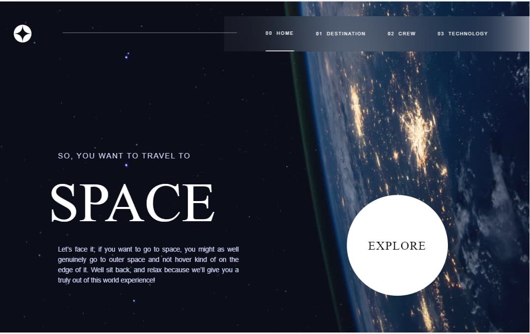 screenshot space-tourism-website home desktop view image